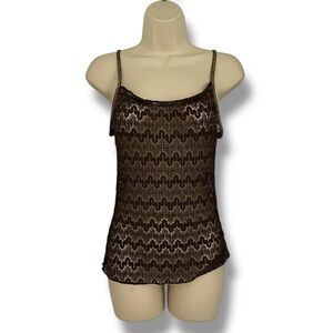 Vixen Brown Metallic Gold Lace Camisole Intimates XS